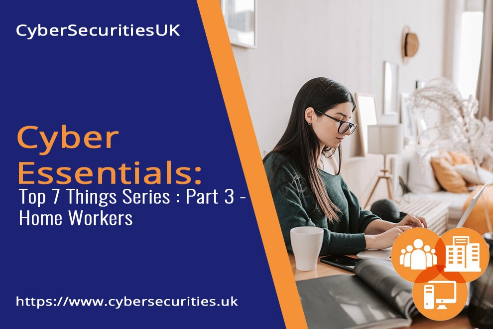 Home Workers : Lady on laptop : Blog Post Title Graphic : Cyber Security & CyberEssentials Certification from CyberSecuritiesUK