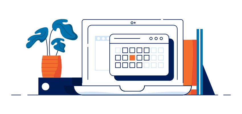 monthly cyber securities calendar and plant on laptop screen icon