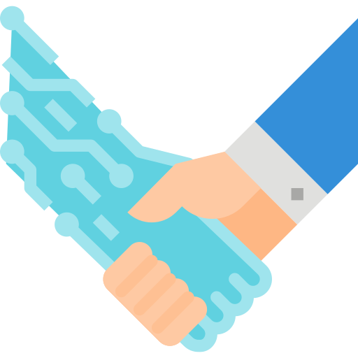 hand shaking between human being a digital entity to represent a cyber services agreement