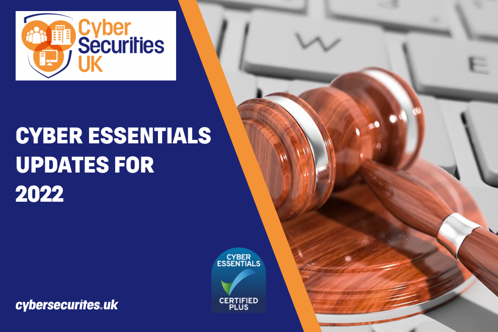 The Cyber Essentials update for 2022 title graphic with gavel on keyboard